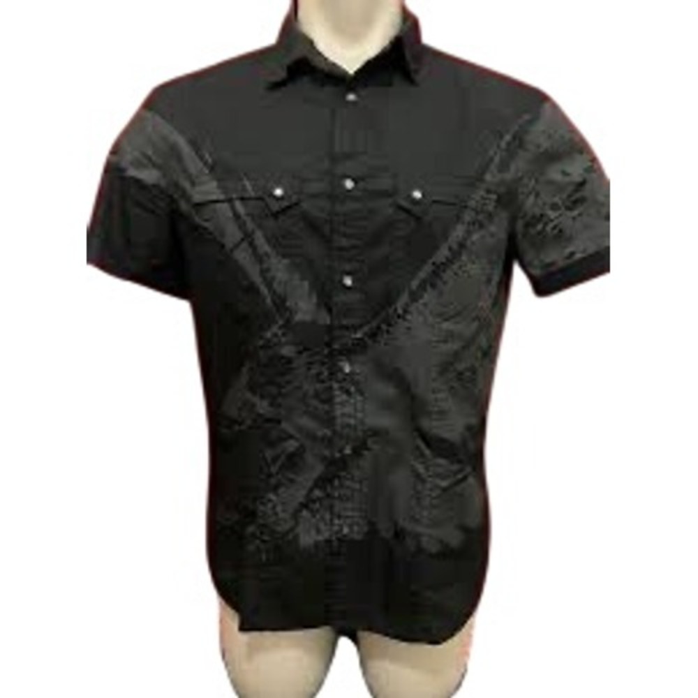Armani Exchange Mens Black Eagle Graphic Snap Front‎ Short Sleeve Shirt XXL